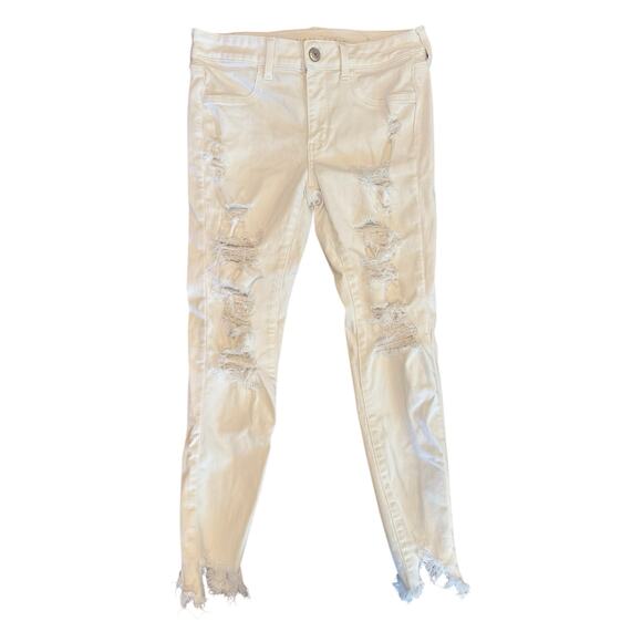 American Eagle Distressed White Skinny Jeans | Next Level Stretch Size 8 Regular - Picture 2 of 10